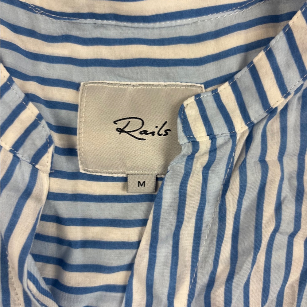 RAILS Womens Blue/White Stripe Button Up Cap Sleeve Blouse Mel Mar Stripe Medium - Picture 3 of 7